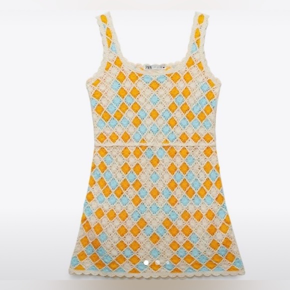 ZARA colourful crotchet mini dress size large - Picture 4 of 12